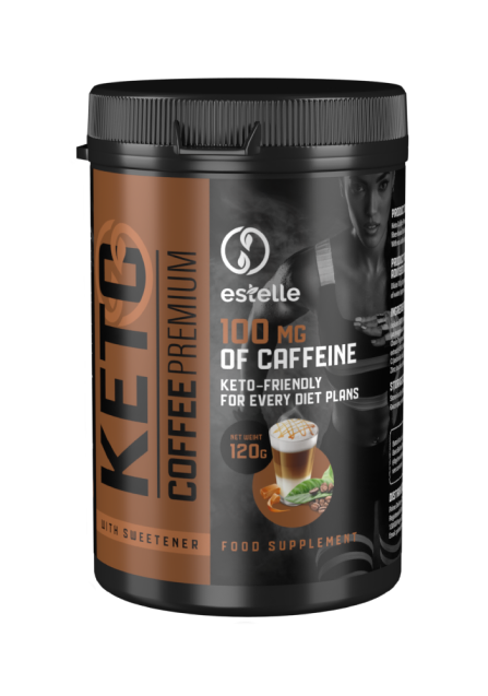 Keto Coffee Premium ambalaj și ceașcă